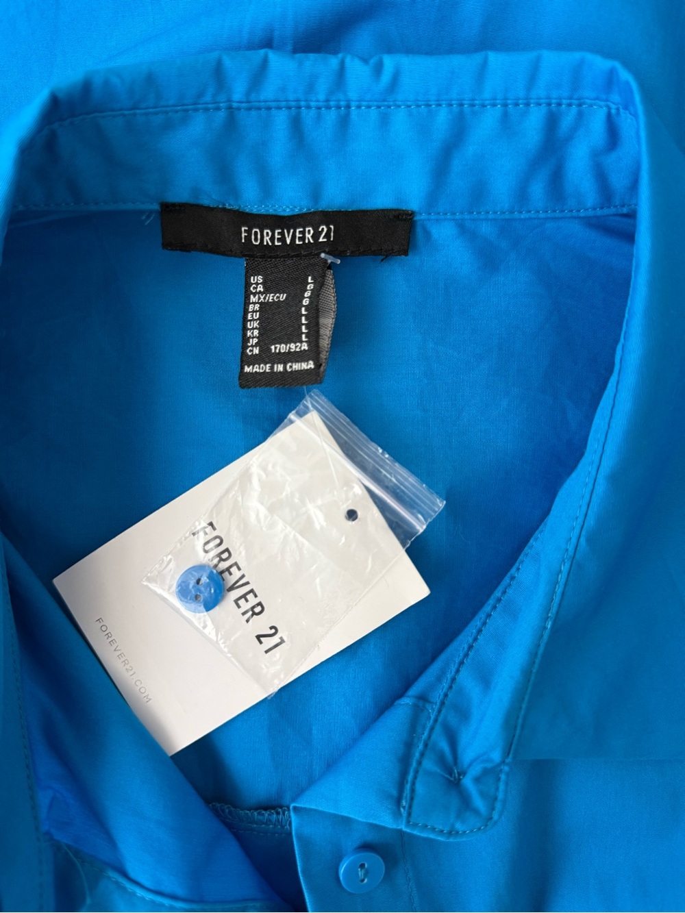 Forever 21 Bright Blue Oversized Button Down Shirt Large - Picture 4 of 8